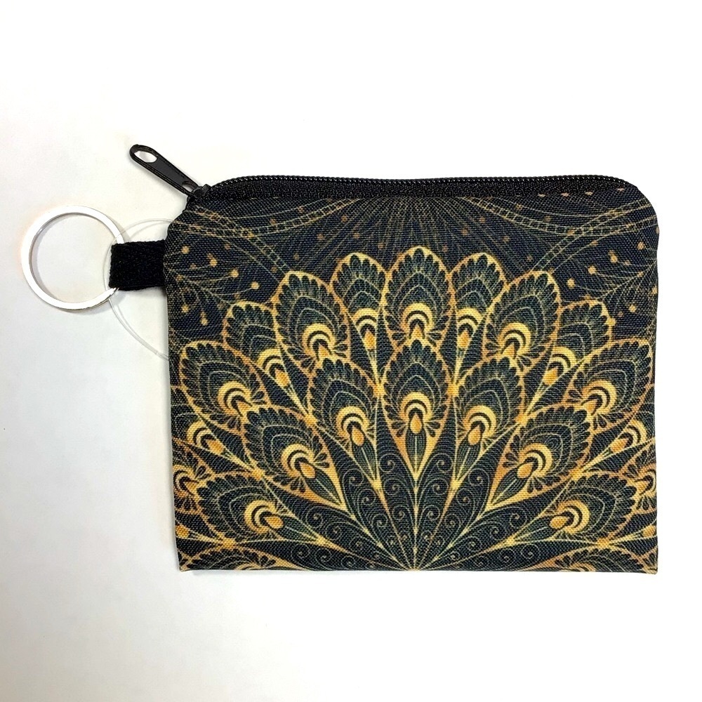 Black and Gold Mandala Zippered Mini Clutch with Ring